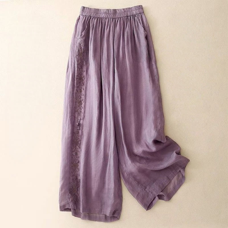 Pantalones anchos de algodón para mujer, con diseño de bordado lateral de Buddha Stones, de largo 7-8 y bolsillos - Orquídea mediana - US12, UK/AU16, EU44 (3XL) - image 1