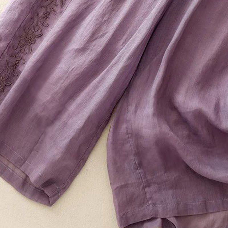 Pantalones anchos de algodón para mujer, con diseño de bordado lateral de Buddha Stones, de largo 7-8 y bolsillos - image 2
