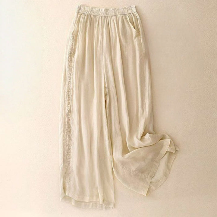 Pantalones anchos de algodón para mujer, con diseño de bordado lateral de Buddha Stones, de largo 7-8 y bolsillos - LimónChiffon - US12, UK/AU16, EU44 (3XL) - image 7