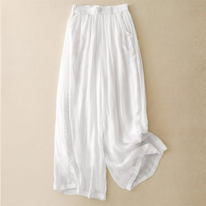 Pantalones anchos de algodón para mujer, con diseño de bordado lateral de Buddha Stones, de largo 7-8 y bolsillos - Blanco - US12, UK/AU16, EU44 (3XL) - image 12