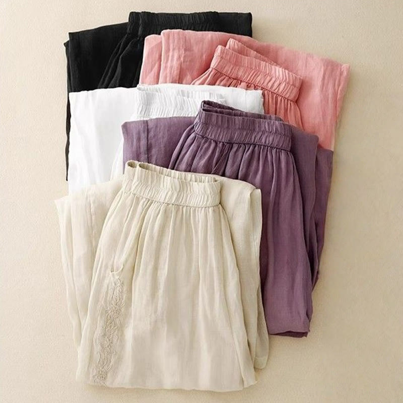 Pantalones anchos de algodón para mujer, con diseño de bordado lateral de Buddha Stones, de largo 7-8 y bolsillos - image 19