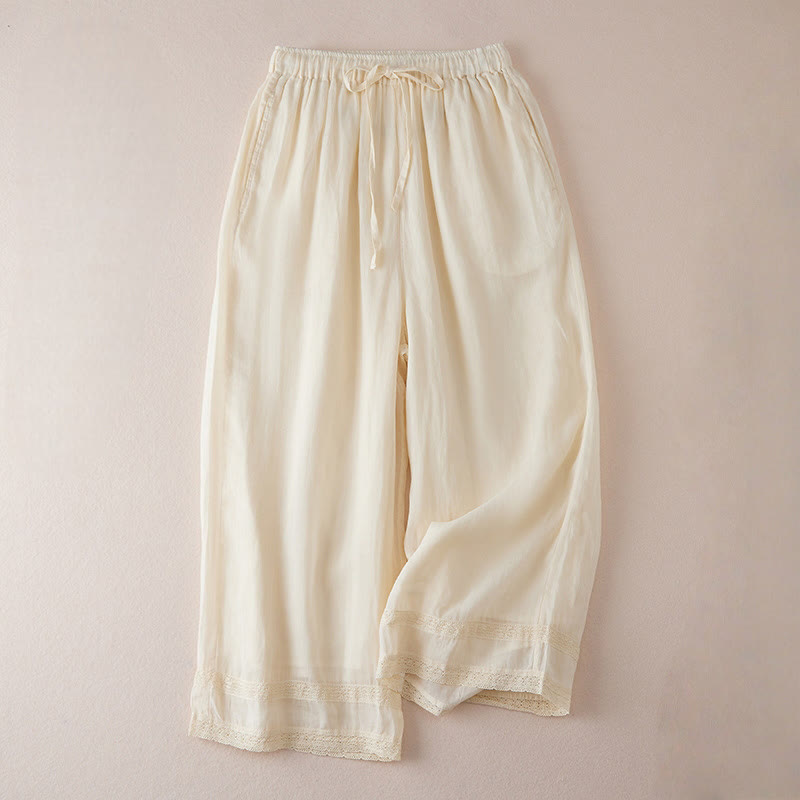 Pantalones anchos de algodón con diseño informal de Buddha Stones para mujer, tallas 7-8, con bolsillos - Barba de maíz - US8-10，UK/AU12-14，EU40-42 (2XL) - image 0