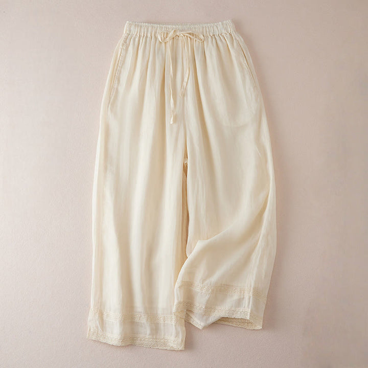 Pantalones anchos de algodón con diseño informal de Buddha Stones para mujer, tallas 7-8, con bolsillos - Barba de maíz - US8-10，UK/AU12-14，EU40-42 (2XL) - image 0