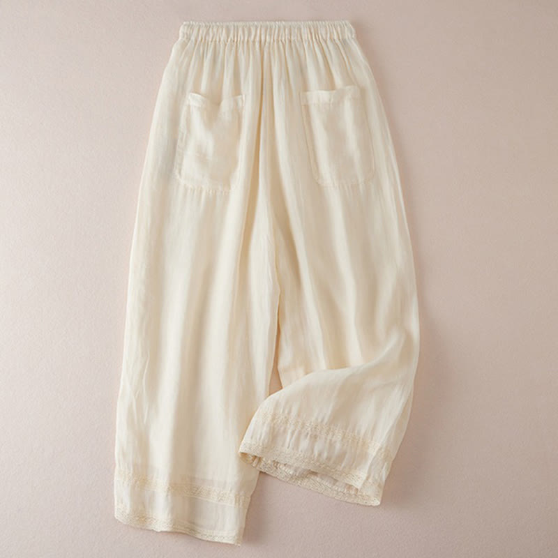 Pantalones anchos de algodón con diseño informal de Buddha Stones para mujer, tallas 7-8, con bolsillos - image 1