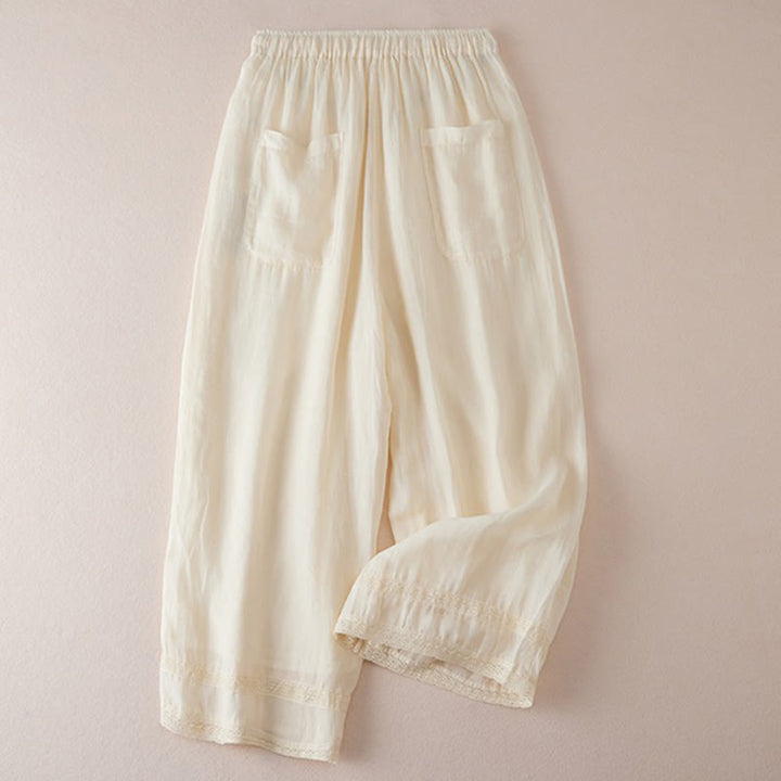 Pantalones anchos de algodón con diseño informal de Buddha Stones para mujer, tallas 7-8, con bolsillos - image 1