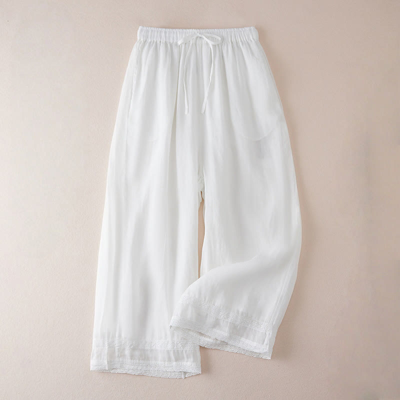 Pantalones anchos de algodón con diseño informal de Buddha Stones para mujer, tallas 7-8, con bolsillos - Blanco - US8-10，UK/AU12-14，EU40-42 (2XL) - image 10
