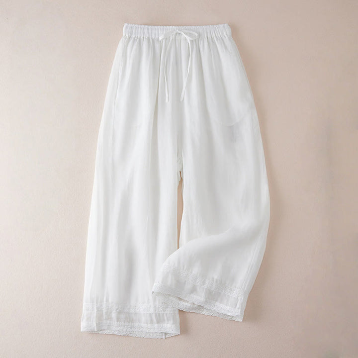 Pantalones anchos de algodón con diseño informal de Buddha Stones para mujer, tallas 7-8, con bolsillos - Blanco - US8-10，UK/AU12-14，EU40-42 (2XL) - image 9