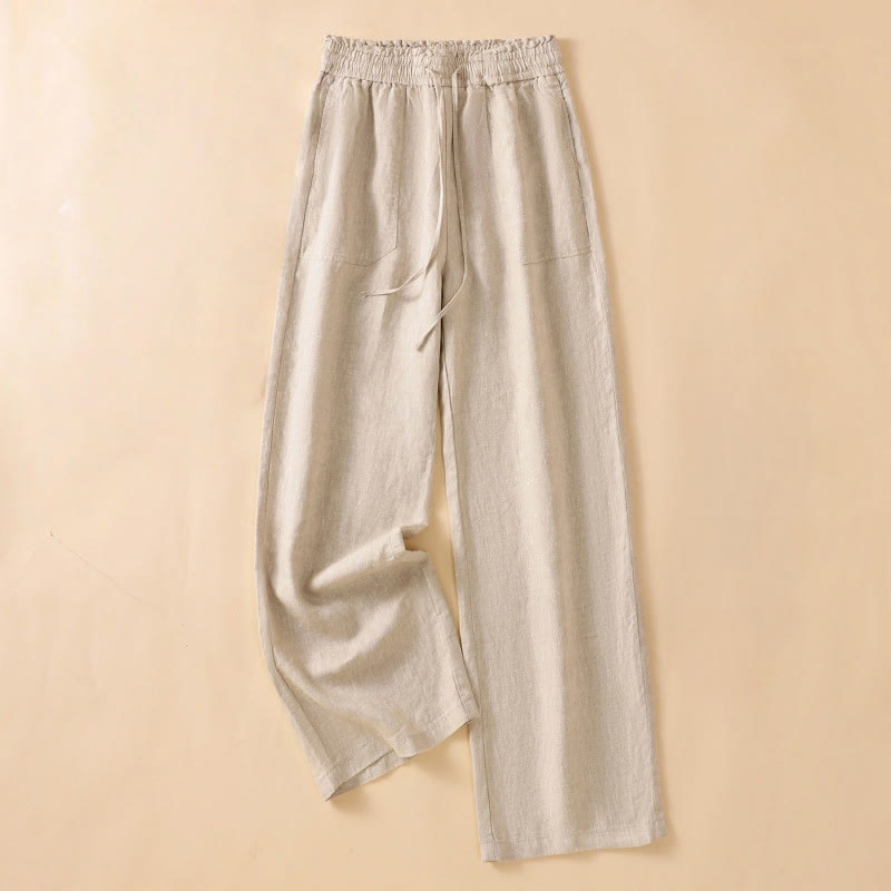 Pantalones casuales de algodón con diseño de pierna recta y bolsillos para mujer, de Buddha Stones, de largo 7-8. - Broncearse - US12, UK/AU16, EU44 (2XL) - image 1
