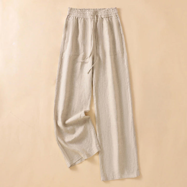 Pantalones casuales de algodón con diseño de pierna recta y bolsillos para mujer, de Buddha Stones, de largo 7-8. - Broncearse - US12, UK/AU16, EU44 (2XL) - image 1