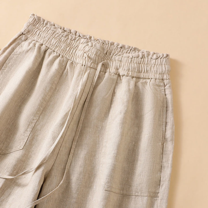 Pantalones casuales de algodón con diseño de pierna recta y bolsillos para mujer, de Buddha Stones, de largo 7-8. - image 6