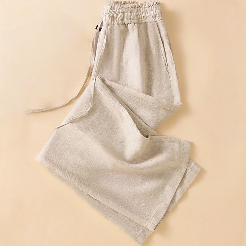 Pantalones casuales de algodón con diseño de pierna recta y bolsillos para mujer, de Buddha Stones, de largo 7-8. - image 3