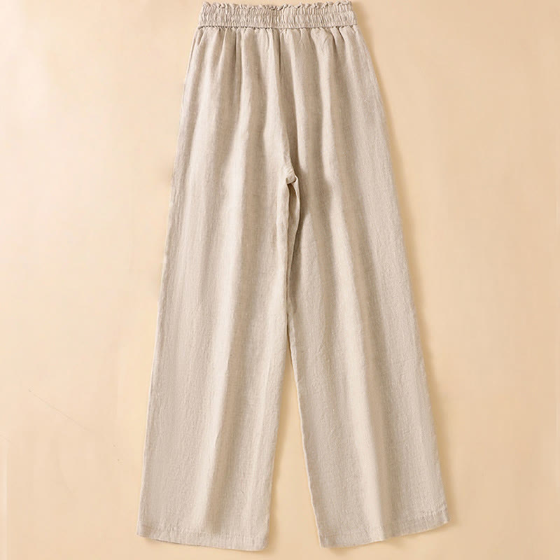 Pantalones casuales de algodón con diseño de pierna recta y bolsillos para mujer, de Buddha Stones, de largo 7-8. - image 2