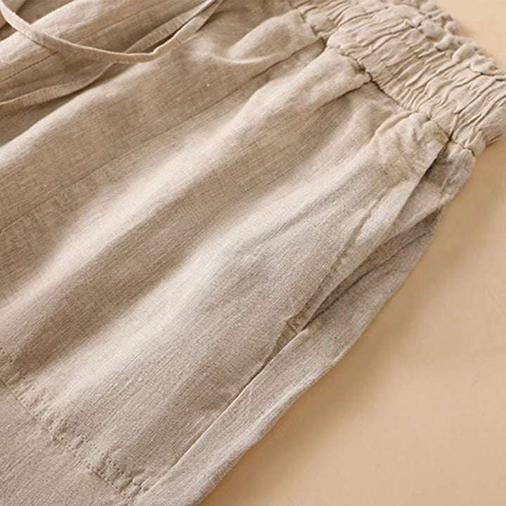 Pantalones casuales de algodón con diseño de pierna recta y bolsillos para mujer, de Buddha Stones, de largo 7-8. - image 4