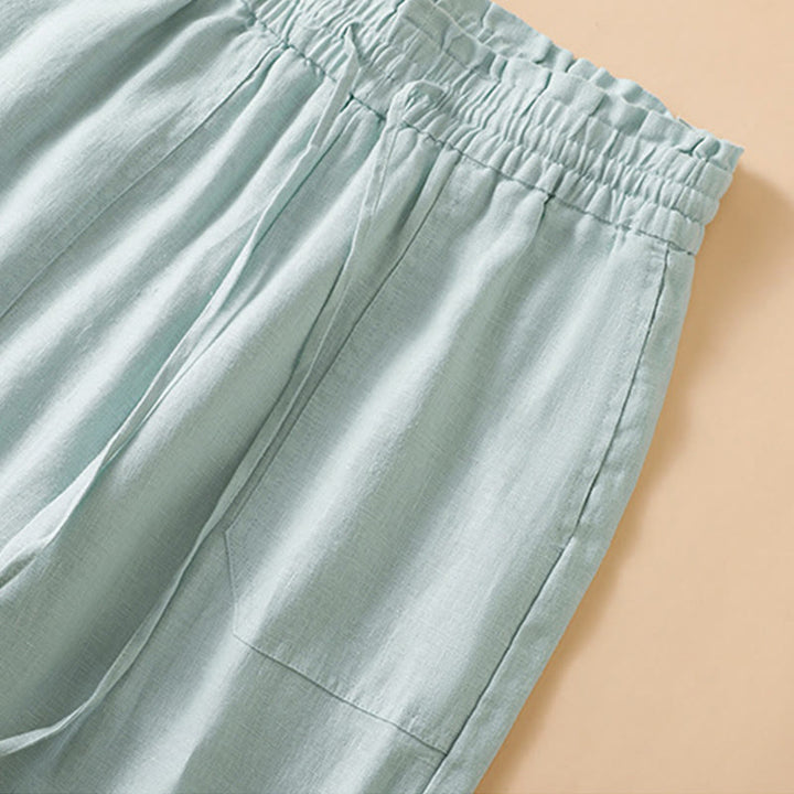 Pantalones casuales de algodón con diseño de pierna recta y bolsillos para mujer, de Buddha Stones, de largo 7-8. - image 12