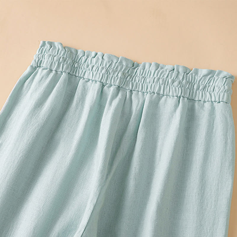 Pantalones casuales de algodón con diseño de pierna recta y bolsillos para mujer, de Buddha Stones, de largo 7-8. - image 12