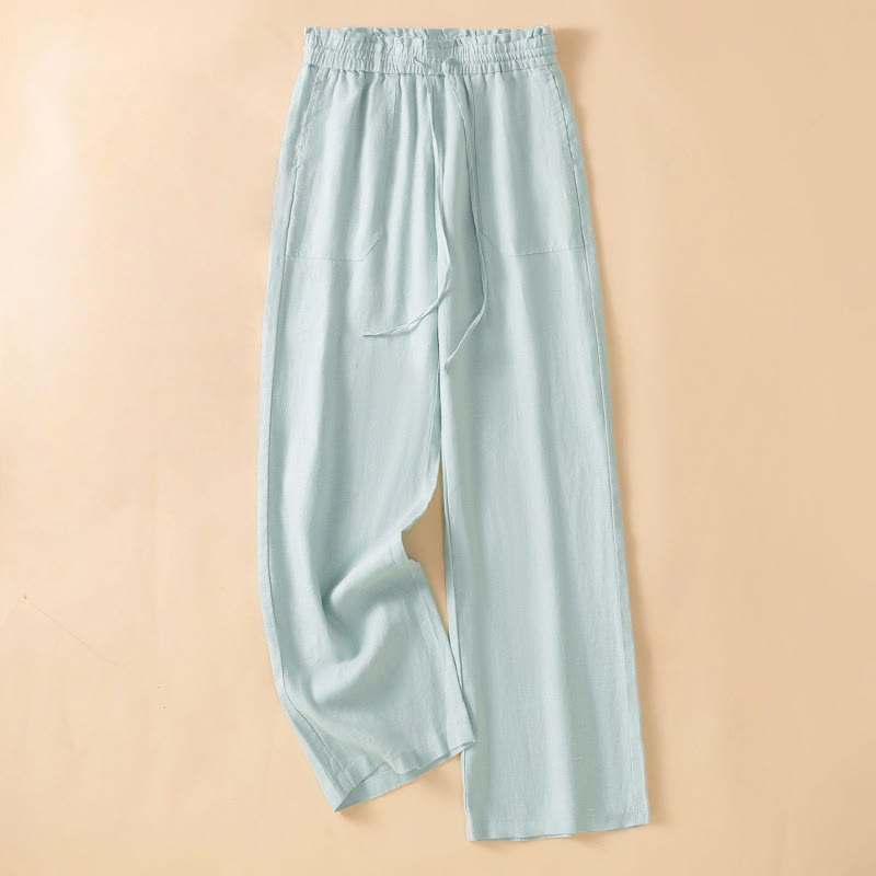 Pantalones casuales de algodón con diseño de pierna recta y bolsillos para mujer, de Buddha Stones, de largo 7-8. - Turquesa pálido - US12, UK/AU16, EU44 (2XL) - image 7