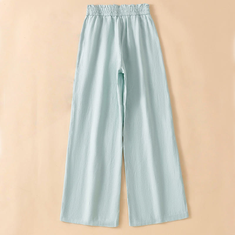 Pantalones casuales de algodón con diseño de pierna recta y bolsillos para mujer, de Buddha Stones, de largo 7-8. - image 9