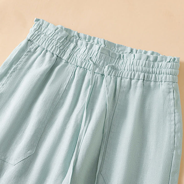 Pantalones casuales de algodón con diseño de pierna recta y bolsillos para mujer, de Buddha Stones, de largo 7-8. - image 13