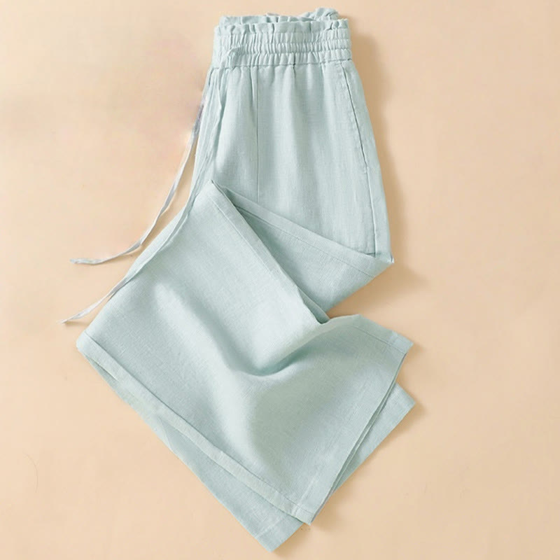 Pantalones casuales de algodón con diseño de pierna recta y bolsillos para mujer, de Buddha Stones, de largo 7-8. - image 10