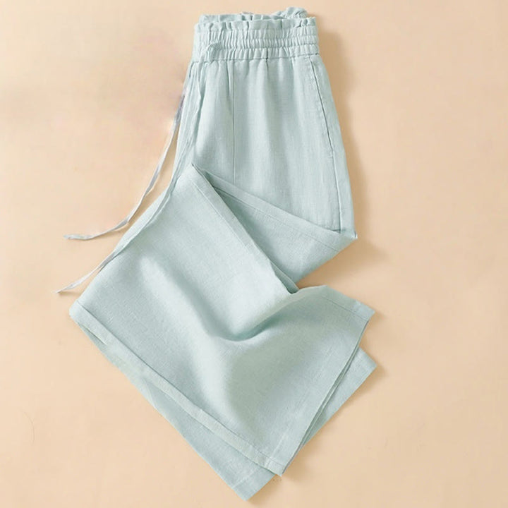 Pantalones casuales de algodón con diseño de pierna recta y bolsillos para mujer, de Buddha Stones, de largo 7-8. - image 10
