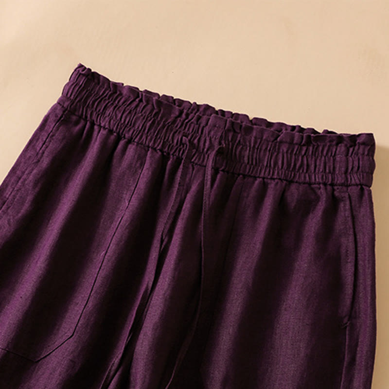Pantalones casuales de algodón con diseño de pierna recta y bolsillos para mujer, de Buddha Stones, de largo 7-8. - image 20