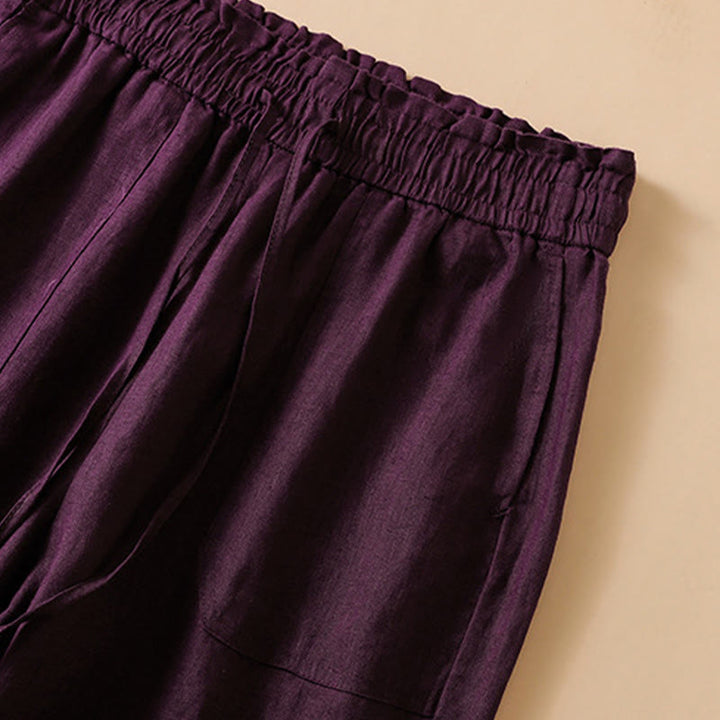 Pantalones casuales de algodón con diseño de pierna recta y bolsillos para mujer, de Buddha Stones, de largo 7-8. - image 18
