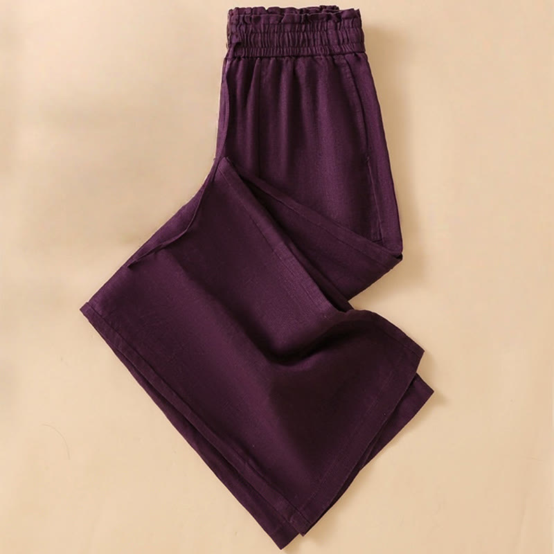 Pantalones casuales de algodón con diseño de pierna recta y bolsillos para mujer, de Buddha Stones, de largo 7-8. - image 16