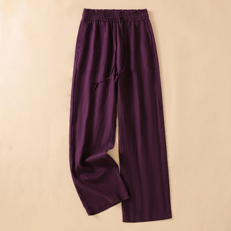 Pantalones casuales de algodón con diseño de pierna recta y bolsillos para mujer, de Buddha Stones, de largo 7-8. - Púrpura - US12, UK/AU16, EU44 (2XL) - image 15