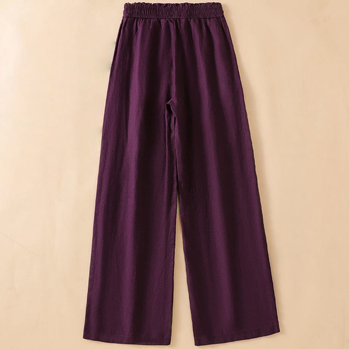 Pantalones casuales de algodón con diseño de pierna recta y bolsillos para mujer, de Buddha Stones, de largo 7-8. - image 16