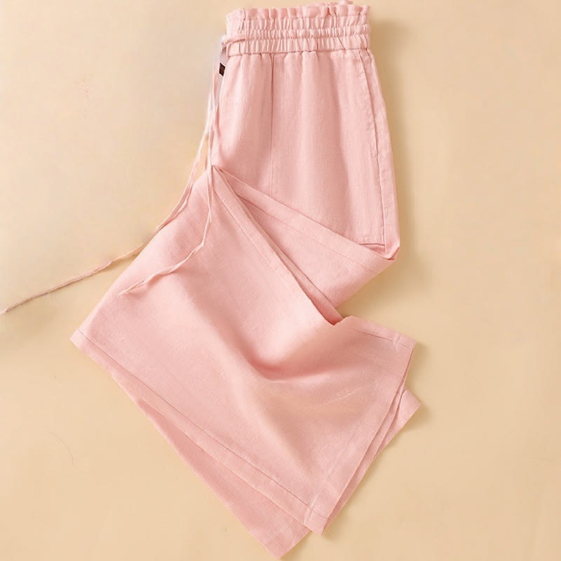 Pantalones casuales de algodón con diseño de pierna recta y bolsillos para mujer, de Buddha Stones, de largo 7-8. - image 23