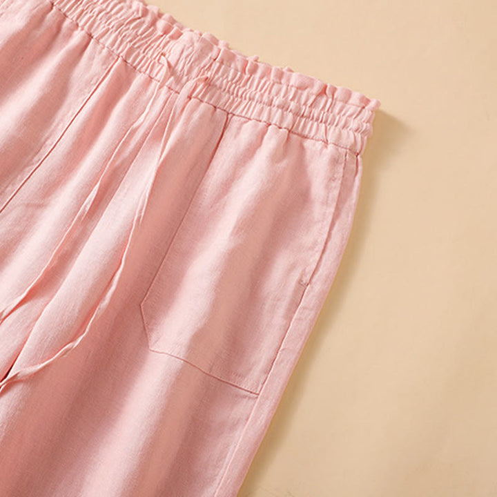 Pantalones casuales de algodón con diseño de pierna recta y bolsillos para mujer, de Buddha Stones, de largo 7-8. - image 25