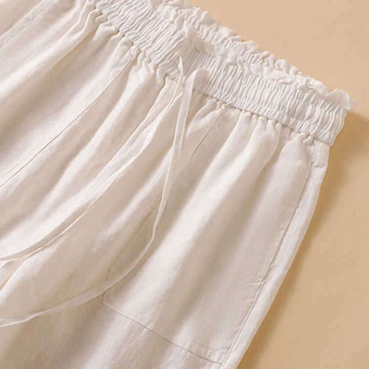 Pantalones casuales de algodón con diseño de pierna recta y bolsillos para mujer, de Buddha Stones, de largo 7-8. - image 33