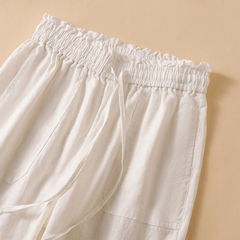 Pantalones casuales de algodón con diseño de pierna recta y bolsillos para mujer, de Buddha Stones, de largo 7-8. - image 32