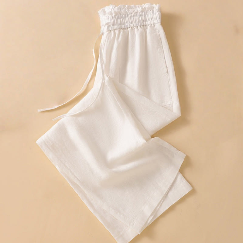 Pantalones casuales de algodón con diseño de pierna recta y bolsillos para mujer, de Buddha Stones, de largo 7-8. - image 29