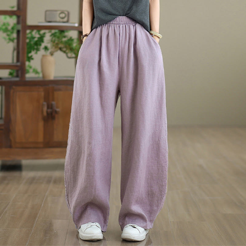 Pantalones casuales de algodón liso con bolsillos para mujer de Buddha Stones - image 2