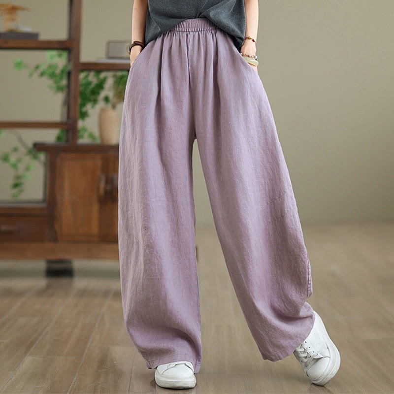 Pantalones casuales de algodón liso con bolsillos para mujer de Buddha Stones - image 6