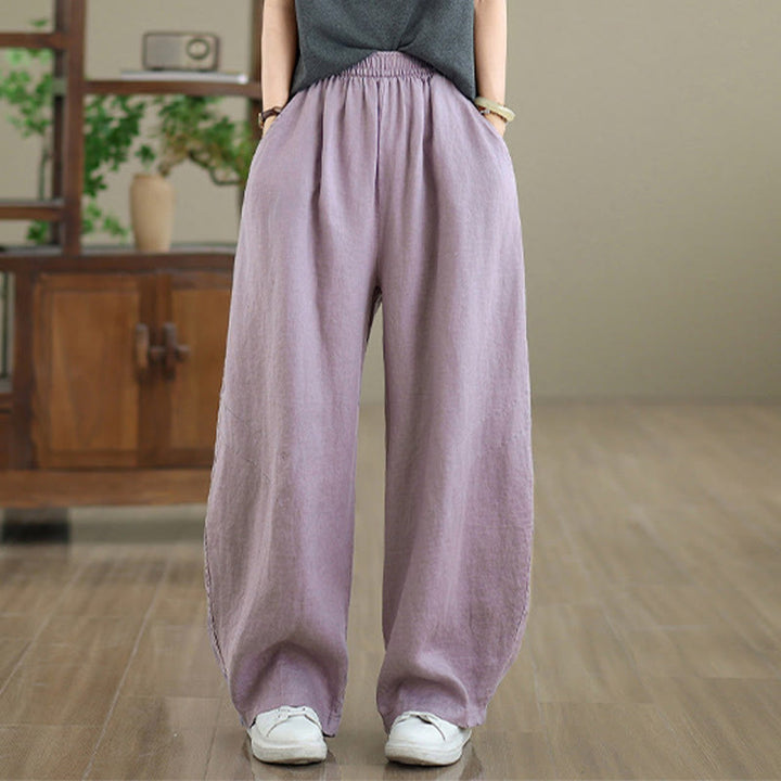 Pantalones casuales de algodón liso con bolsillos para mujer de Buddha Stones - image 1
