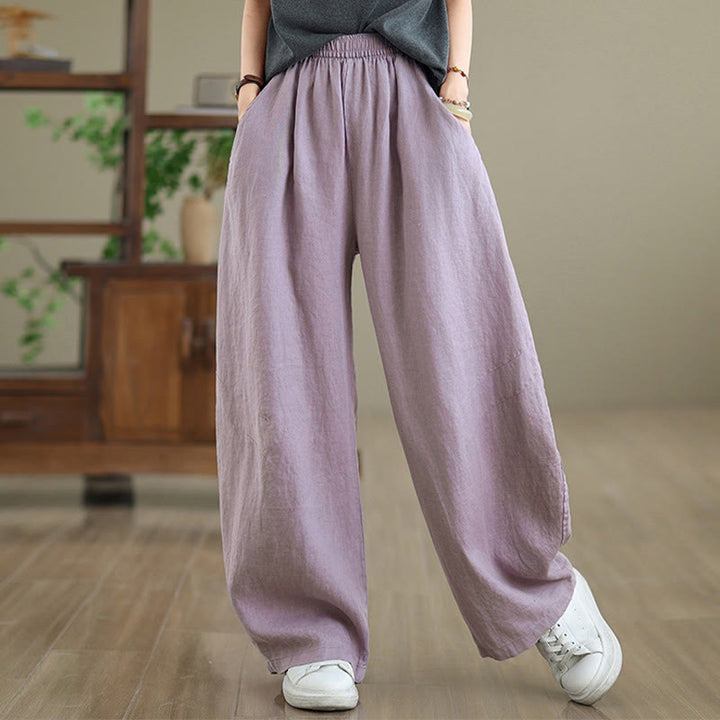 Pantalones casuales de algodón liso con bolsillos para mujer de Buddha Stones - image 5