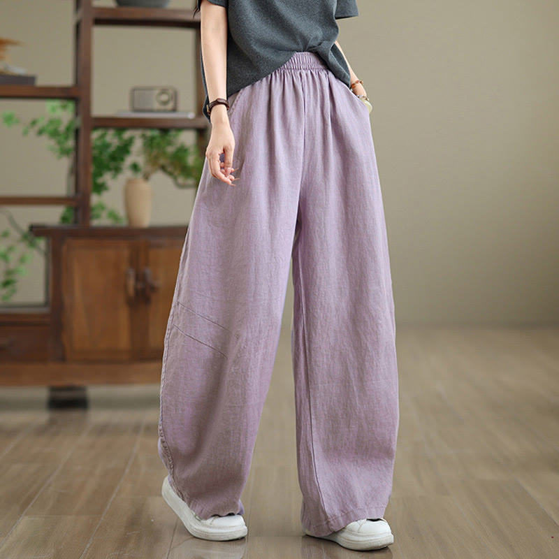 Pantalones casuales de algodón liso con bolsillos para mujer de Buddha Stones - Ciruela - US12, UK/AU16, EU44 (3XL) - image 1