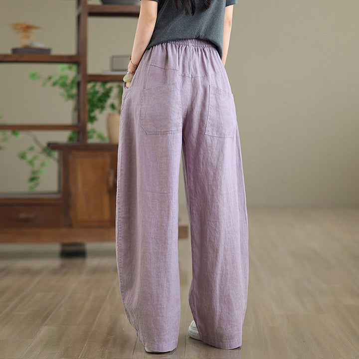 Pantalones casuales de algodón liso con bolsillos para mujer de Buddha Stones - image 4