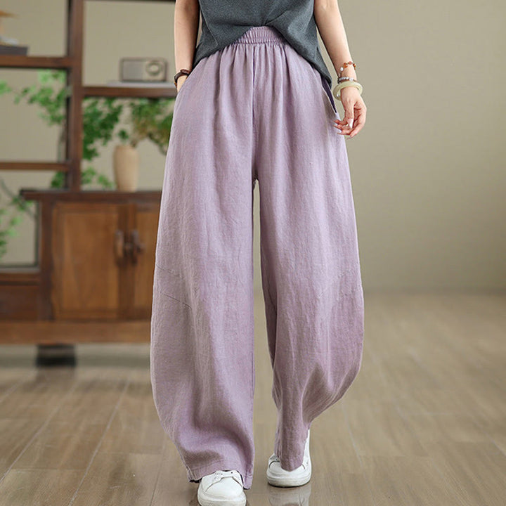 Pantalones casuales de algodón liso con bolsillos para mujer de Buddha Stones - image 2