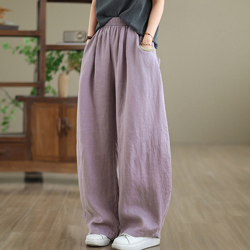 Pantalones casuales de algodón liso con bolsillos para mujer de Buddha Stones - image 5