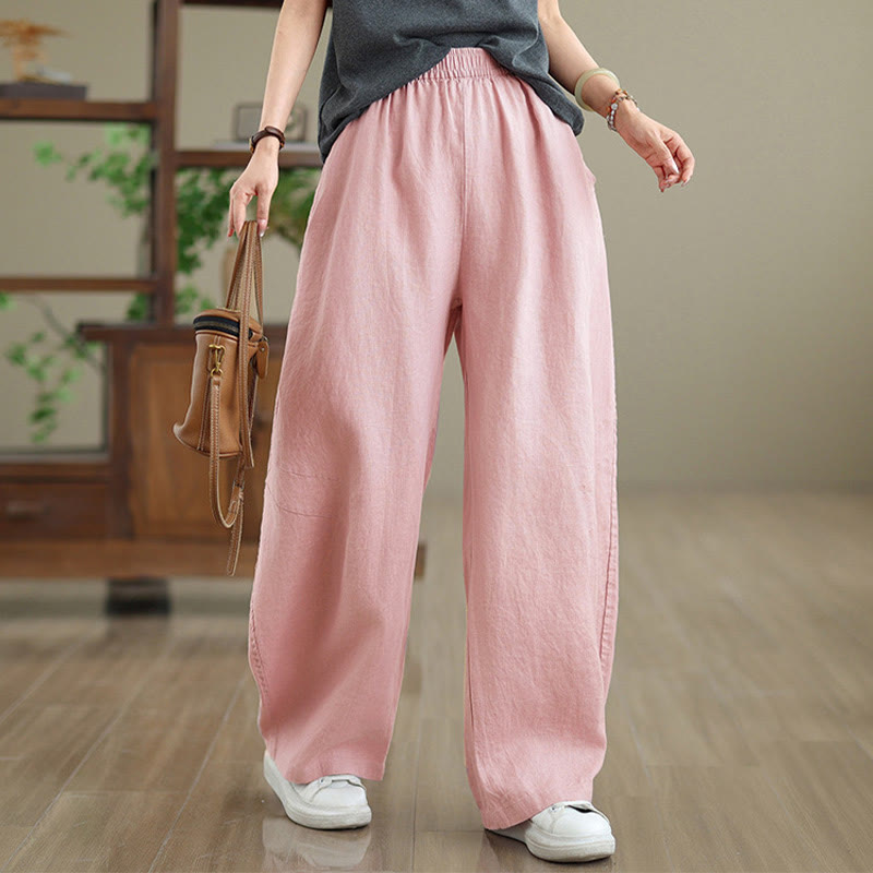 Pantalones casuales de algodón liso con bolsillos para mujer de Buddha Stones - image 11
