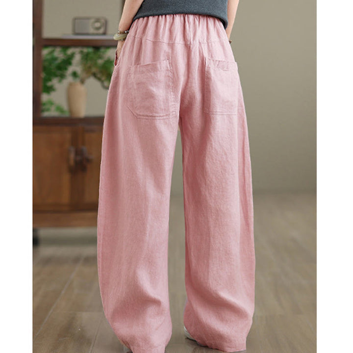 Pantalones casuales de algodón liso con bolsillos para mujer de Buddha Stones - image 8