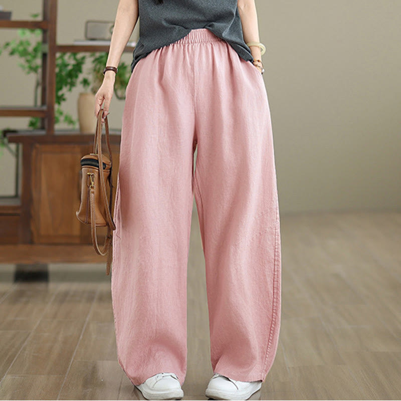 Pantalones casuales de algodón liso con bolsillos para mujer de Buddha Stones - image 12