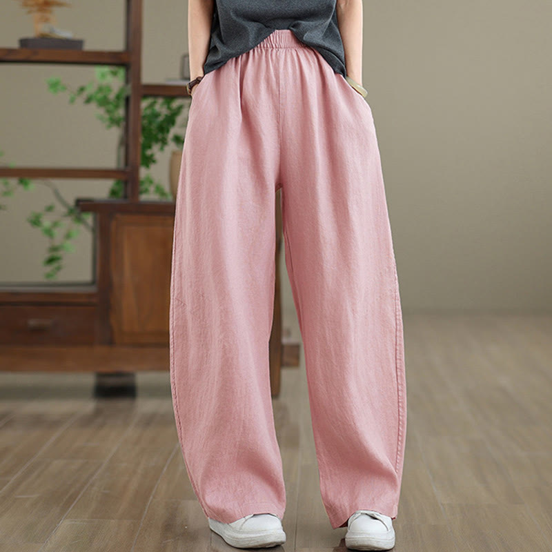 Pantalones casuales de algodón liso con bolsillos para mujer de Buddha Stones - image 8