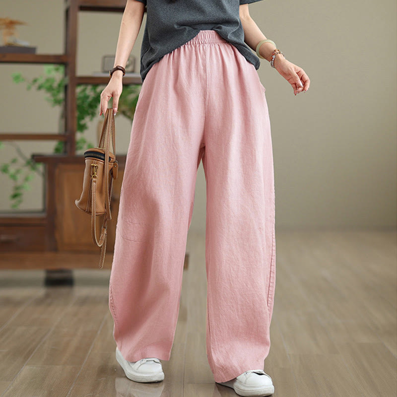 Pantalones casuales de algodón liso con bolsillos para mujer de Buddha Stones - image 9