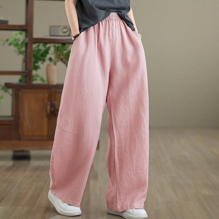 Pantalones casuales de algodón liso con bolsillos para mujer de Buddha Stones - Rosa - US12, UK/AU16, EU44 (3XL) - image 7