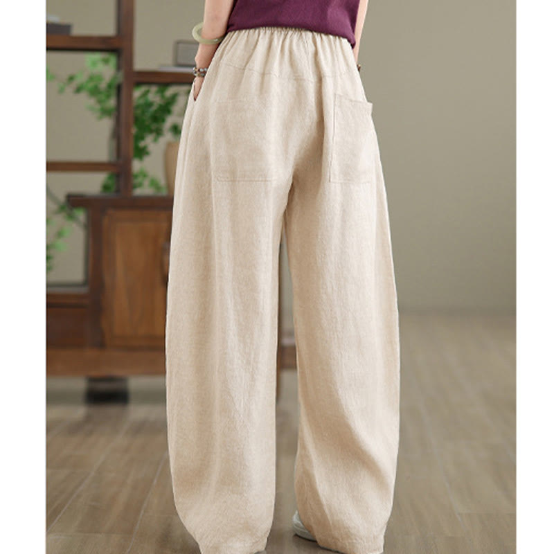 Pantalones casuales de algodón liso con bolsillos para mujer de Buddha Stones - image 14