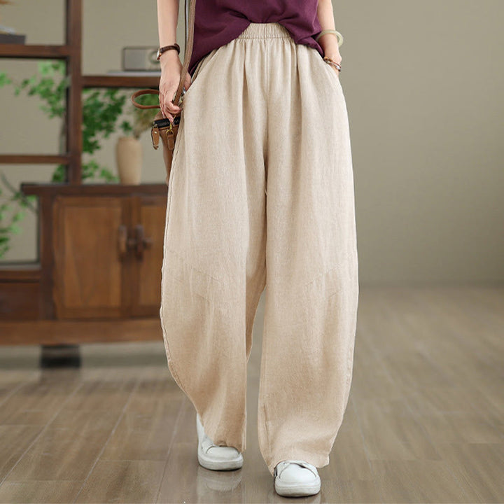 Pantalones casuales de algodón liso con bolsillos para mujer de Buddha Stones - PapayaWhip - US12, UK/AU16, EU44 (3XL) - image 13